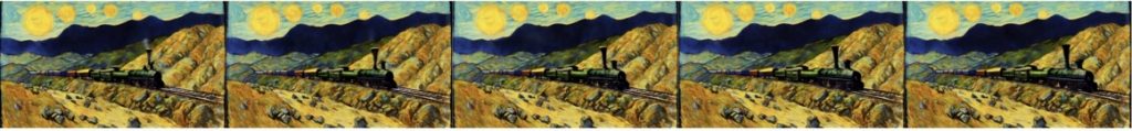 "A steam train moving on a mountainside by Vincent van Gogh"